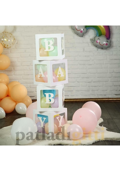 33 Parça Baby Yazılı Şeffaf Beyaz Kutu ve Balon Seti