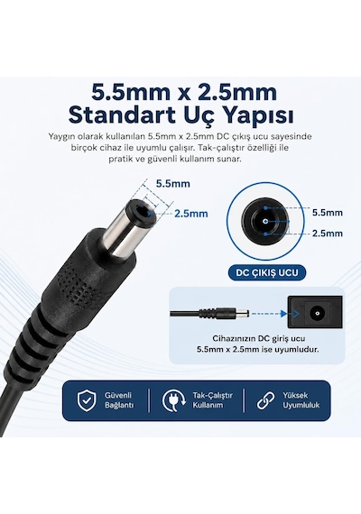 Primex Px-12v2a Huawei 12v 2a Adaptör, 5.5mm 2.5m Standart Uç 12v Adaptör, 12v2a Şarj Adaptörü,