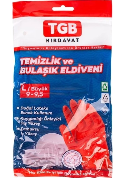 Tgb Mutfak Bulaşık Temizlik Ev İş Eldiveni Kırmızı No: 8 M 1 Çift