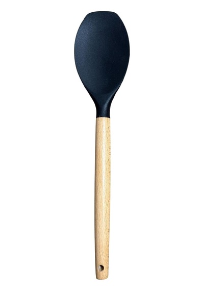 Büyük Boy Silikon Set, Düz Spatula, Maşa, Ahşap Çırpıcı Seti 3 Adet, Antrasit Çok Renkli