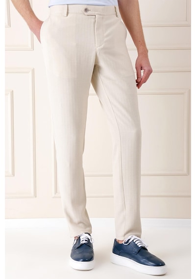 Efor Comfort Fit Beli Lastikli Balıksırtı Dokuma Casual Bej Pantolon P 1155 Bej