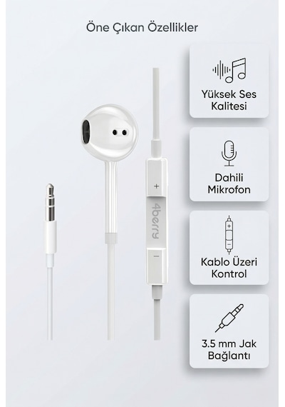 Ps03 3.5 Mm Jack Girişli Kablolu Kulak İçi Kulaklık Mikrofonlu Ses Kontrollü İos Android Uyumlu