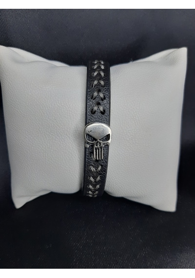 Mryart Unisex Suni Deri Metal Detaylı El Yapımı Bileklik Siyah