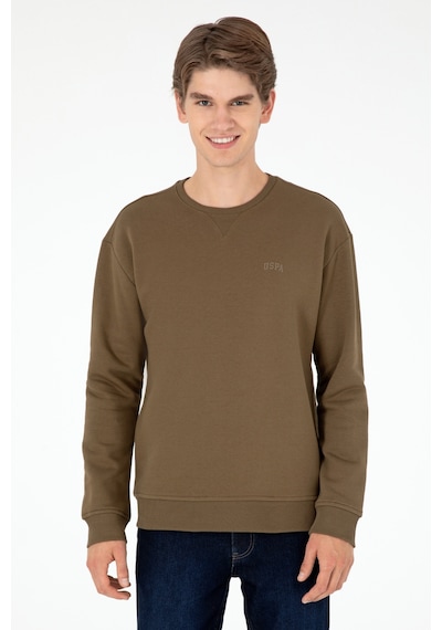 U.S. Polo Assn. Erkek Bisiklet Yaka Haki Basic Şardonlu Sweatshirt 50295148-VR027