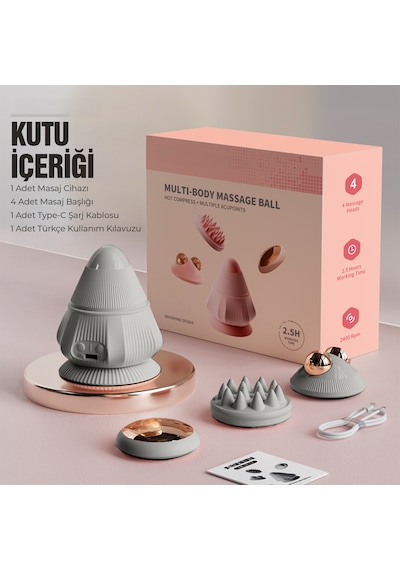 Relaxus 4 Başlıklı Silikon Vücut Masaj Aleti Şarjlı