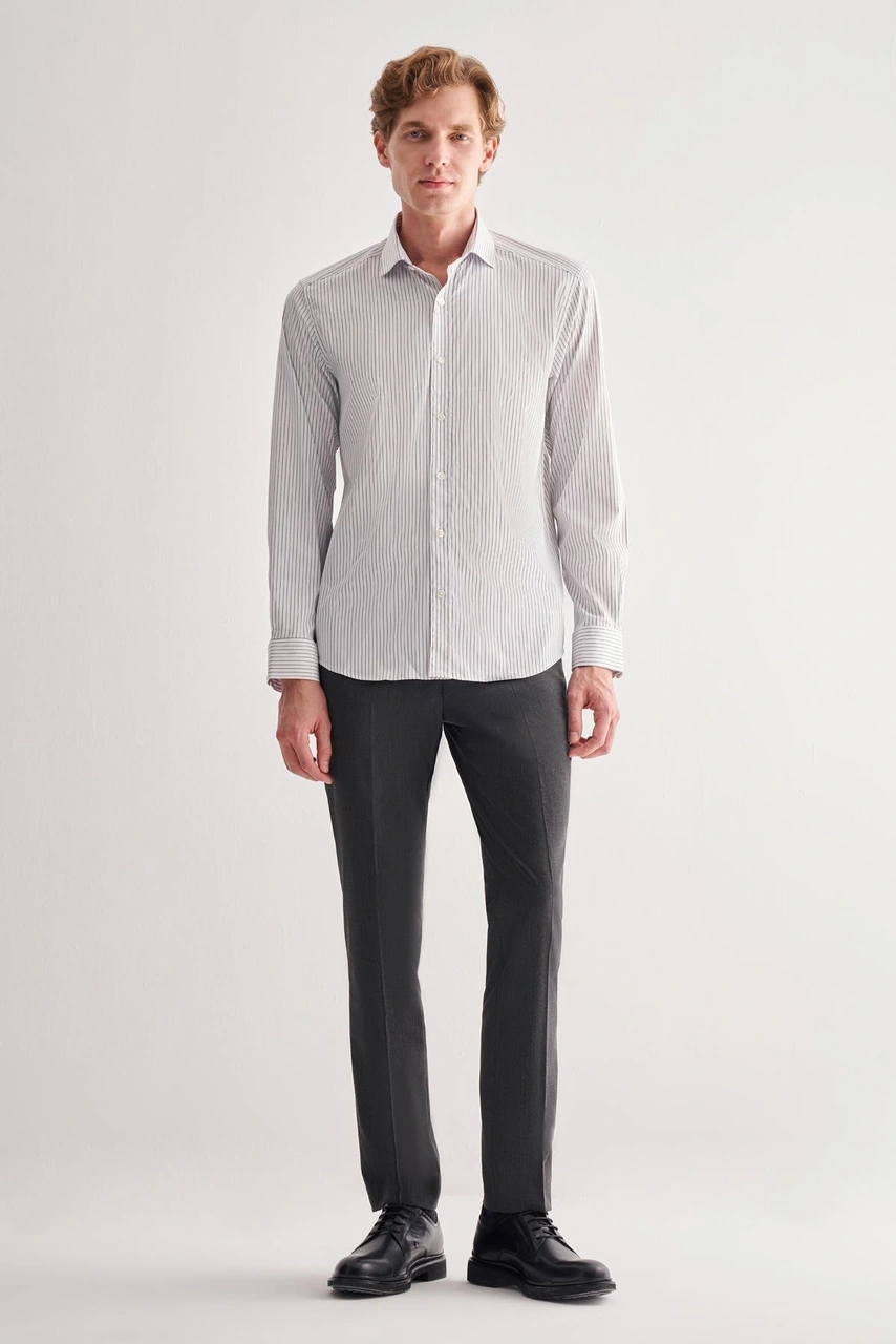 İmza Beyaz Yarım İtalyan Yaka Uzun Kol Cepsiz Slim Fit Cls Gömlek 1004255174 Beyaz