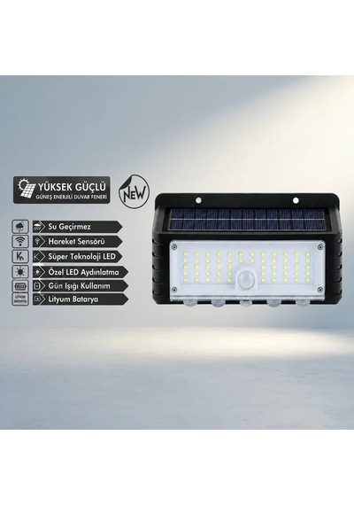 Hareket Sensörlü Güneş Enerjili Led Duvar Lambası Altın