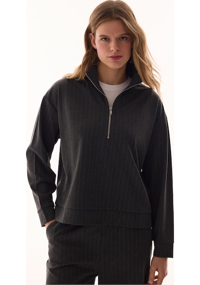 Penti Antrasit Yarım Fermuarlı Çizgili Polo Yaka Sweatshirt