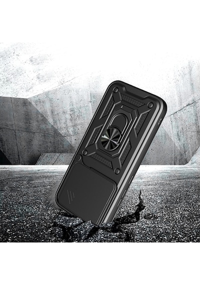 Maks Technology Poco F8 Pro Kılıf Magnetik Standlı Kamera Korumalı Mkst Sürgülü Vega Kapak - Siyah