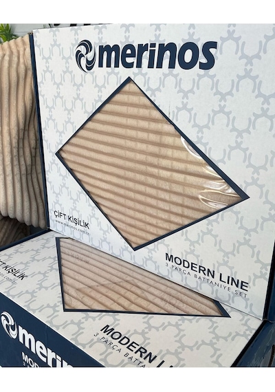 Merinos Vizon Çift Kişilik Modernline Yatak Örtüsü Vizon