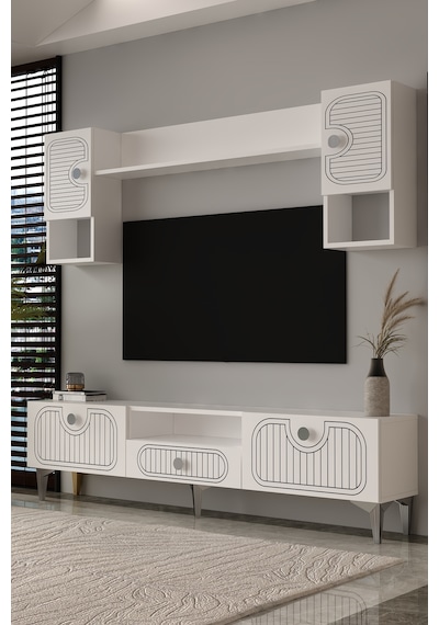 Bellagio Lazer Desenli Tv Ünitesi Takımı 180 Cm Bg Beyaz - Gümüş