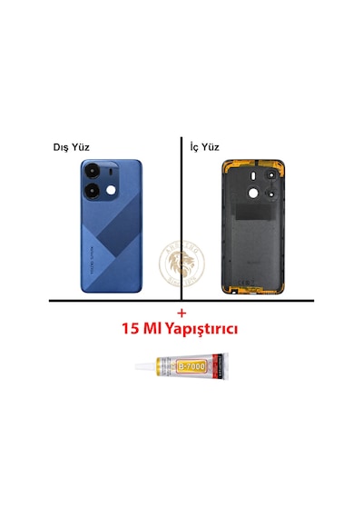Tecno Spark Go 2021 Lacivert Uyumlu Lensli Arka Kapak + B7000 Yapıştırıcı Arka Cam Lazer Kesim Diğer