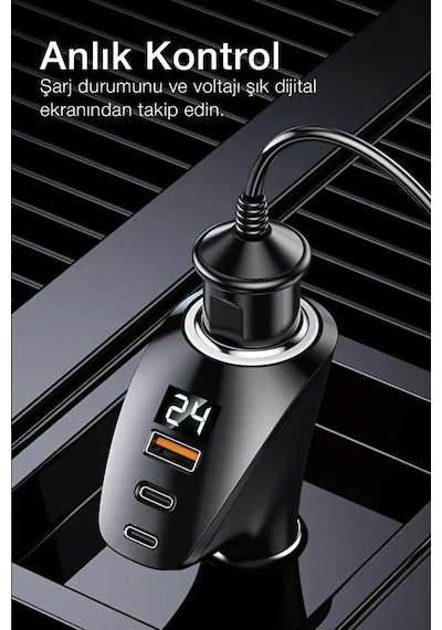 90w Type-c Usb Araç Şarjı Süper Hızlı Pd 4.0 & Qc 3.0 Çakmaklık Şarj Adaptörü 1