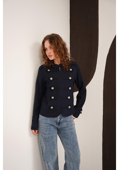 Verymoda Hakim Yaka Omuzu Ve Kol Ucu Apoletli Ceket F2097 Lacivert