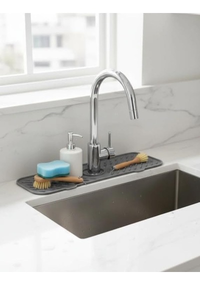 Silikon Lavabo Matı, Mutfak Ve Banyo Evye Çevresi Organizeri, Gri Çok renkli