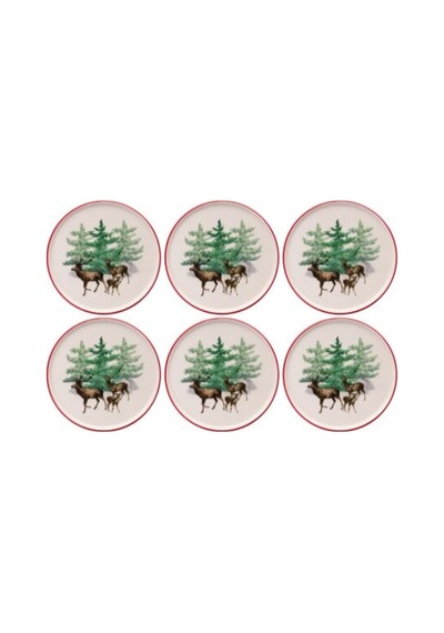 Yılbaşı Servis Tabağı Deer 27 Cm 6lı Set Bej