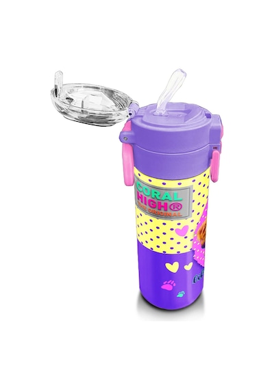 Coral High Kids Sarı Pembe Sevimli Köpek Desenli Pipetli Ve Direkt İçim Çelik Termos 500 Ml 31953 Sarı