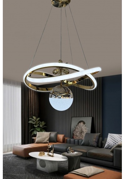 Dalga Tek Toplu Led Avize - - Kumandasız / Gold Gold