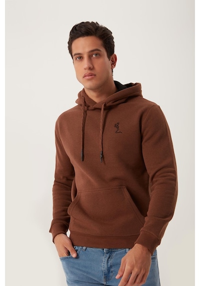 Polostate Erkek İskelet Nakışlı 3 İplik Sweatshirt Kahverengi