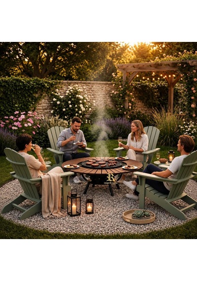 Bazz360 360 Masalı Kapaklı Kömürlü Barbekü Mangal 55 Cm Izgara, Termometreli, 92 Cm Yükseklik, 120 Cm Masa Çok Renkli