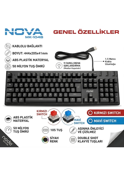 Red Switch Mekanik Rgb Gaming Klavye Full 104 Tuş Tr Q Bilek Destekli Rgb Oyuncu Klavyesi Kablolu