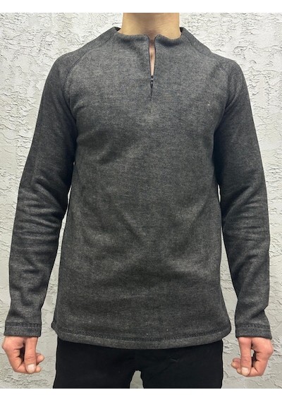 Selanik Örgü Gizli Pat Fermuarlı Sweatshırt Kahverengi