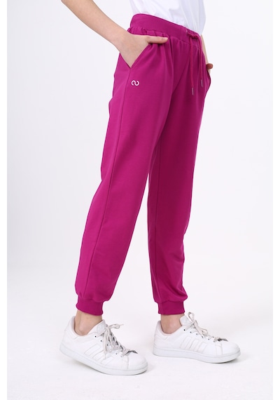 Kız Çocuk Baskılı Beli Paçası Ribanalı Cepli Basic Jogger Eşofman Altı 2 İplik Mürdüm