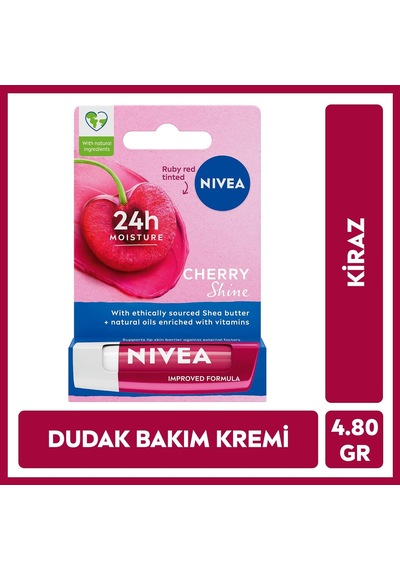 Tr Kiraz Dudak Bakım Kremi, 24 Saat Nem, Dudak Bakımı, Kiraz Kokusu, Hafif Kırmızı Işıltı 4,8gr + Nıvea Med R