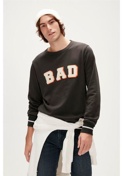 Bad Bear Felt Crewneck Erkek Sweatshirt-5080 Raven