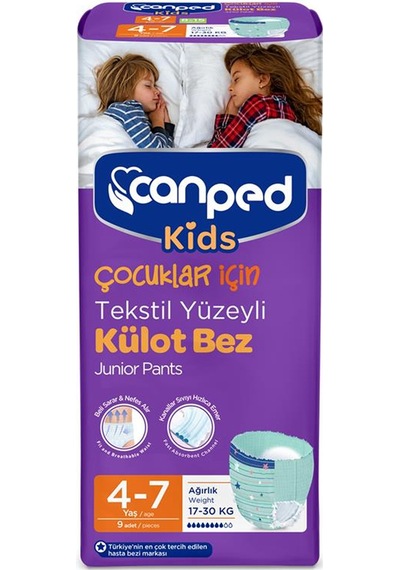 Canped Kids Çocuklar İçin Tekstil Yüzeyli Külot Bez 17-30 KG 4-7 Yaş 9 Adet
