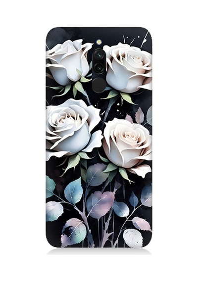 Xiaomi Redmi 8 Uyumlu Beyaz Güller Sessizliği Desenli Silikon Kılıf Çok Renkli