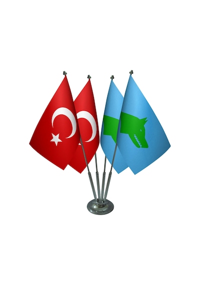 Masa Üstü Göktürk Devleti Bayrağı Türk Bayrağı Dörtlü Krom Direk