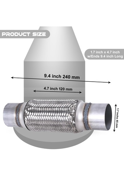 Egzoz Spiral Flex Borusu,45mmx 240mm Üniversal Tip, Paslanmaz Çe