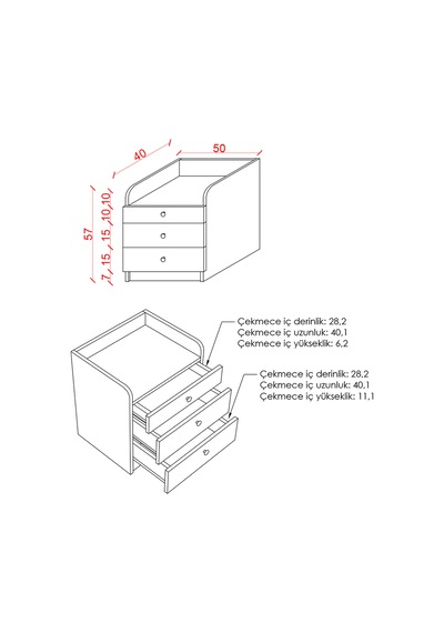 Modern 3 Çekmeceli Komodin Şifonyer %100 Mdf Çok Amaçlı Organizer Kmd01 Antrasit