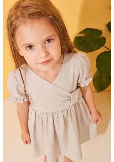 Esila Kids Kız Çocuk Elibse Flam Pamuk İnce Yazlık Elbise Bej