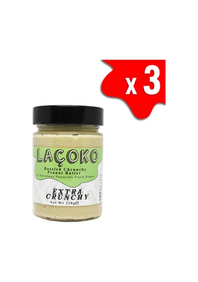 Laçoko Şekersiz Katkısız Glutensiz Vegan Az Kavrulmuş Çiğ Parçacıklı Extra Crunchy Fıstık Ezmesi 3 x 320 G