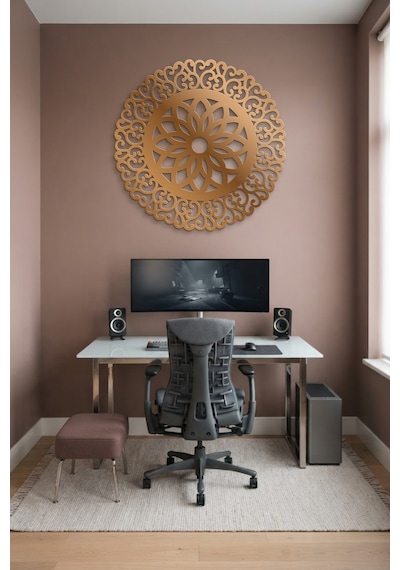Lotus Mandala Metal Duvar Tablosu - Duvar Sanatı - Duvar Dekoru - Bronz