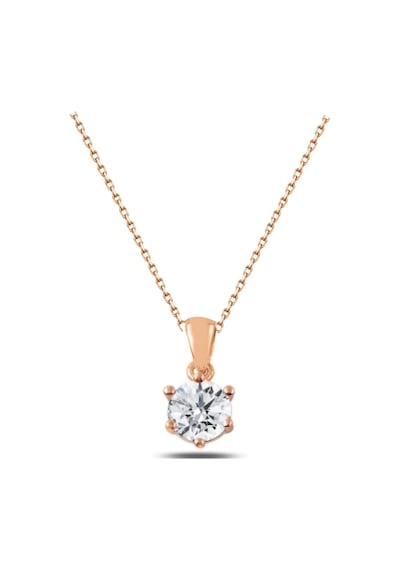 Brezza Lusso Jewelry 925 Ayar Gümüş Zirkon Taşlı Rose Renk Kadın Tektaş Gümüş Kolye 45 CM