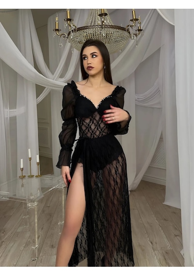 Havens Selis İnci Detaylı Shorts Uzun Elbise Siyah Havens Selis İnci Detaylı Shorts Uzun Elbise Siyah