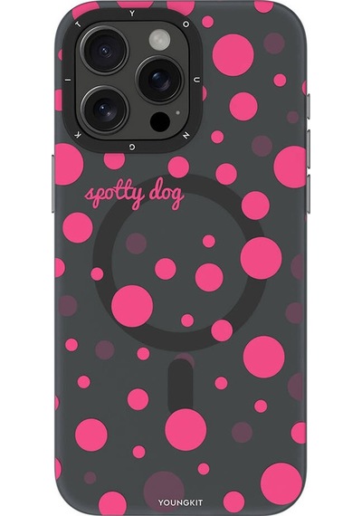 Apple Uyumlu  iPhone 14 Pro Kılıf Magsafe Özellikli Polka Dot Desenli Youngkit Spots Serisi Kapak Pembe