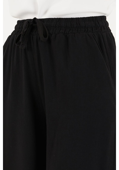Lela Pamuklu Relaxed Fit Yüksek Bel Geniş Paça Pantolon Bayan Pantolon 668yp5559 Siyah
