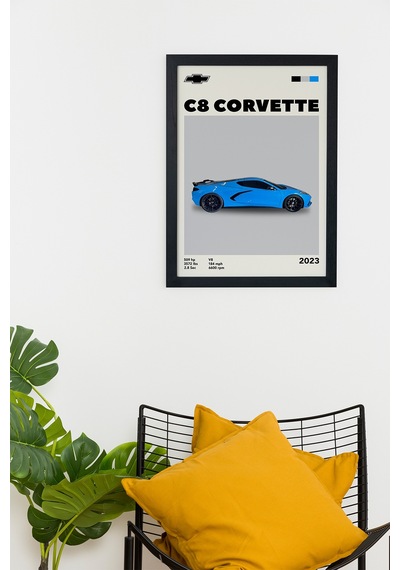 C8 Corvette 2023 Model V1 Car Serie Özel Tasarım Siyah Çerçeveli Tablo Poster