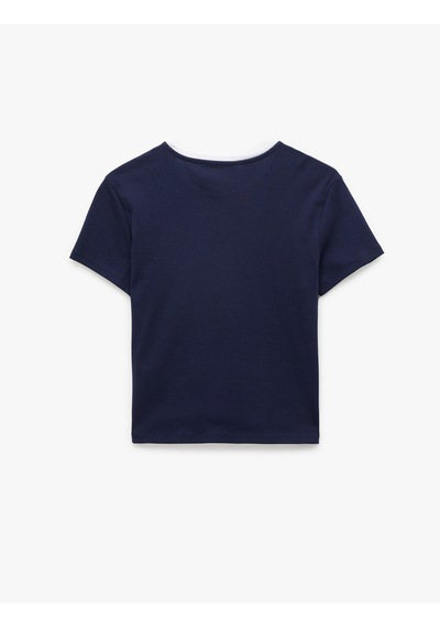 Koton Slim Fit Bisiklet Yaka Kısa Kollu Pamuklu Baskılı Tişört Lacivert 6sak50084ek Lacivert