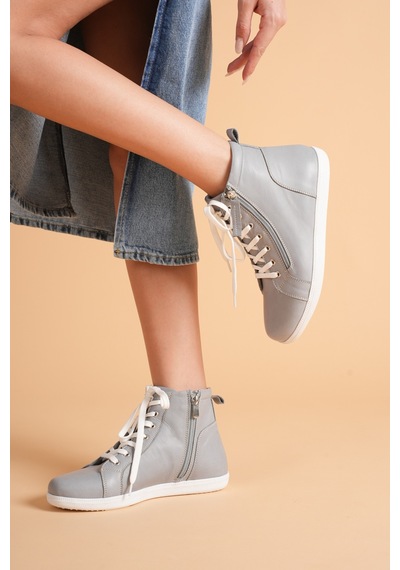 Analin Shoes Kadın Hakiki Deri Günlük Fermuarlı Spor Bot Gri