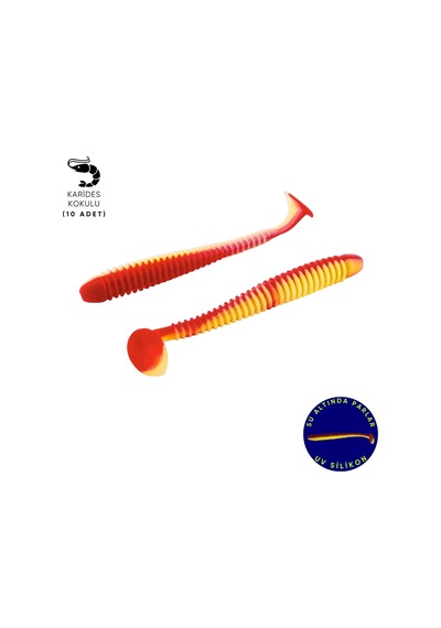 Silikon Kurt Yem - 4,2g 105mm - Turna/levrek Silikonu - 10 Adet - Kırmızı/sarı