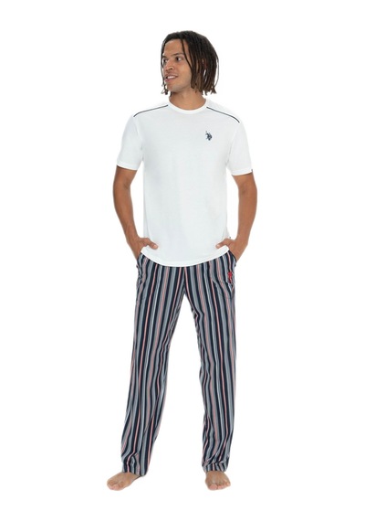 U.s. Polo Assn. 18905 Erkek Bisiklet Yaka Kısa Kol Şortlu 3'lü Pijama Takım Ekru