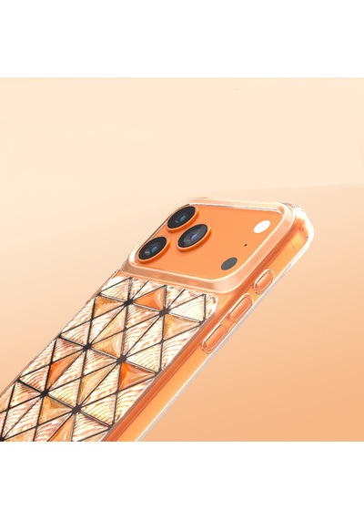 İphone 18 Pro Max Uyumlu Kılıf 3d Buz Blok Desenli Zore Paris Kairo Tpu Kapak Turuncu