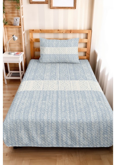 Mavi Geometrik Genç Odası Tek Kişilik Pike Takımı - Bohem Beyaz 160x220 Cm Kapitone Yatak Örtüsü Lavantaımsı Kuşluk Geçişi
