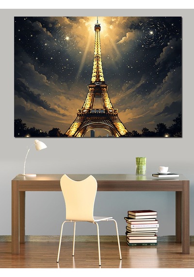 Ahşap Tablo Gece Parıldayan Eyfel Kulesi Paris