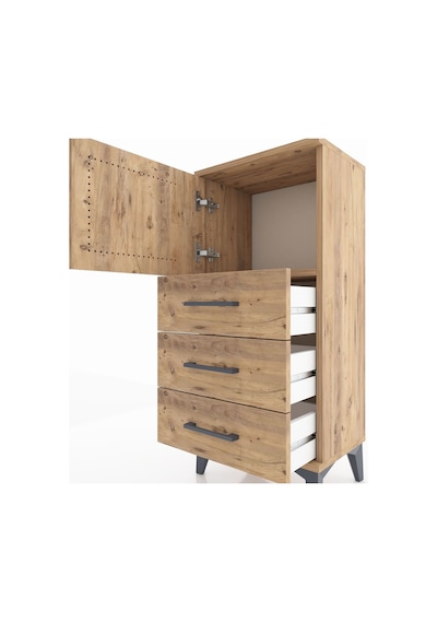Arges Komodin Tek Raflı 3 Çekmeceli Tek Kapaklı 44x30x96 Çam-çam Çam
